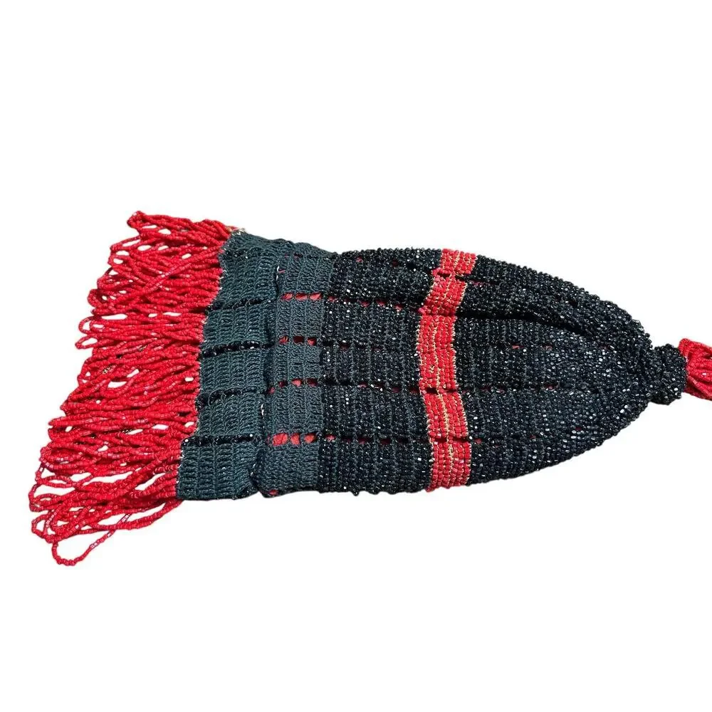 1920s Art Deco Black & Red Beaded Flapper Purse